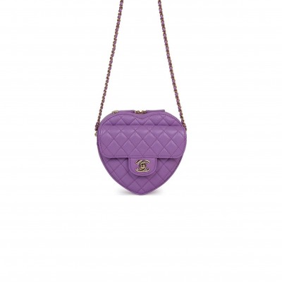 CHANEL CC IN LOVE LARGE HEART BAG PURPLE LAMBSKIN LIGHT GOLD HARDWARE (20*18*6cm)